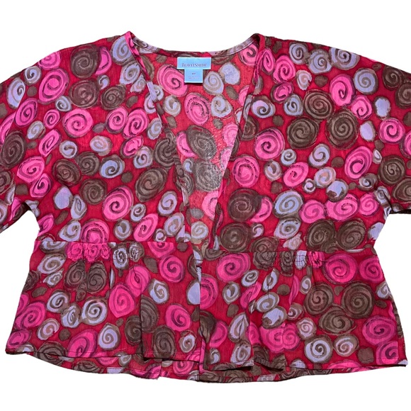 Travelsmith Semi-Sheer Spiral Peplum Cardigan Sz M Petite - Picture 8 of 12